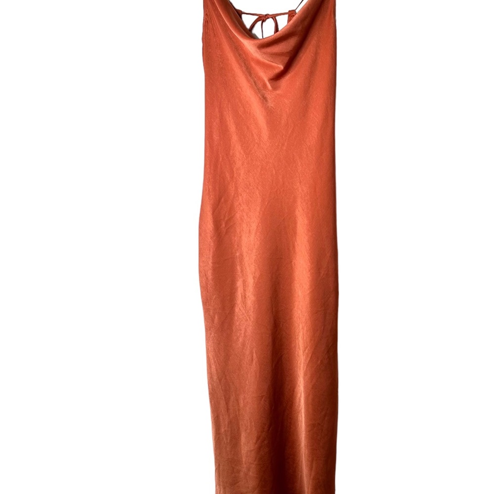 NWT BCBGeneration Silky Satin Cooper Rose Rust Slip Maxi Dress Medium - Picture 4 of 12